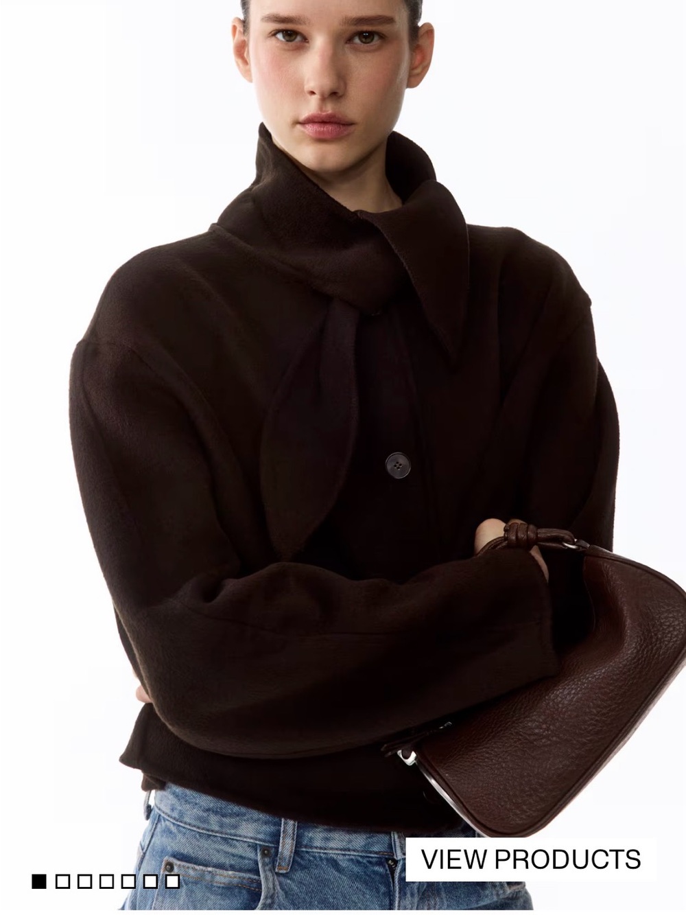 H&M HANDMADE WOOL-BLEND JACKET Dark Brown Sculpted-Collar Pea Coat